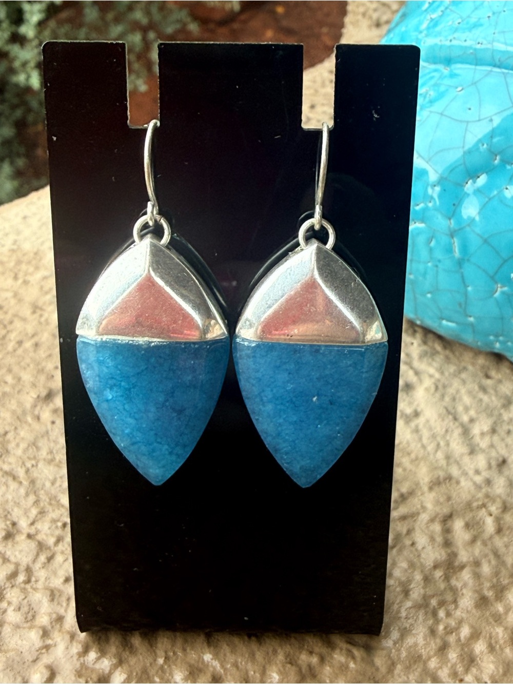 Elegant Blue and Silver tone Earrings